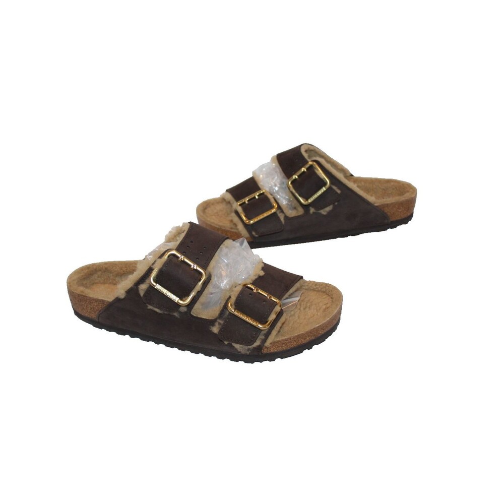 Birkenstock Men's Arizona Leather Shearling Lined Sandals Dark Brown NWOB EU 43